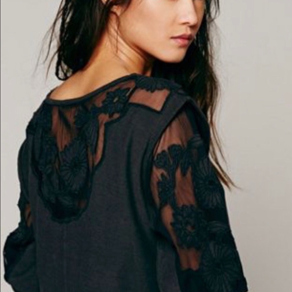 Free People New Romantics black lace shirt